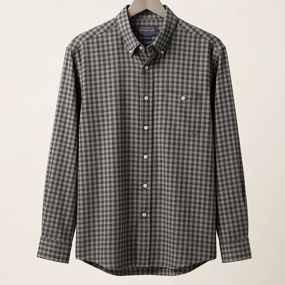 Pendleton Mens XL Button Down Shirt Gingham Plaid Gray Black‎ Long Sleeve Cotton